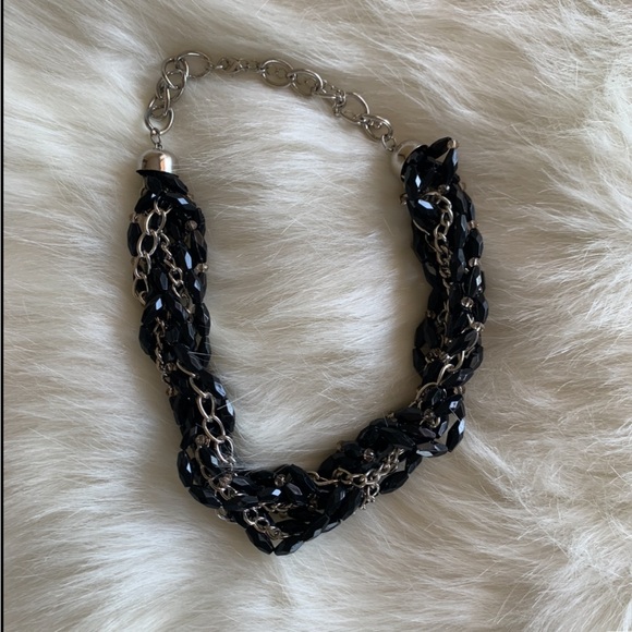 Silver& Black Bead Rope Necklace - Picture 2 of 4